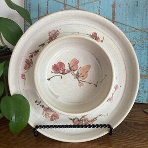 Hand Thrown Ceramic Pottery Vegetable & Dip Appetizer Plate Cherry Blossom